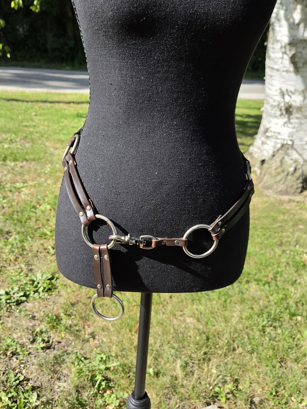 Brown Leather Ring Accent Waist Belt
